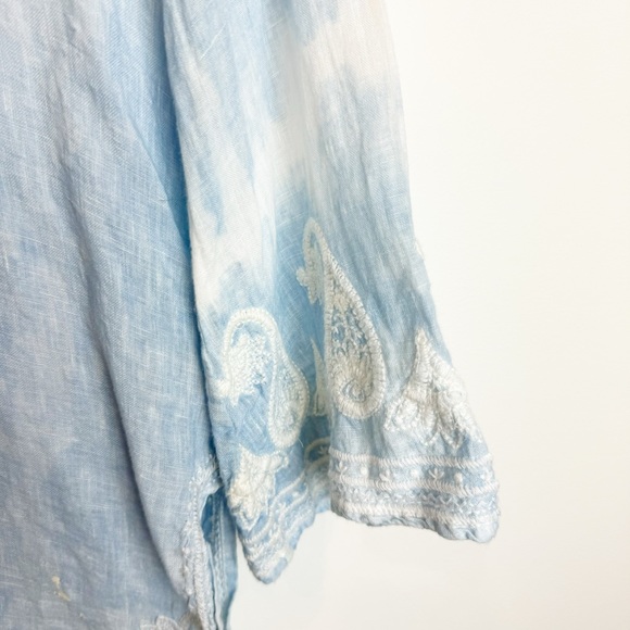 Calypso St. Barth | Hester Blue Linen Embroidered Tunic Top - Picture 3 of 9